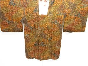 縮緬地裂取りに花鳥模様ロング道行コート